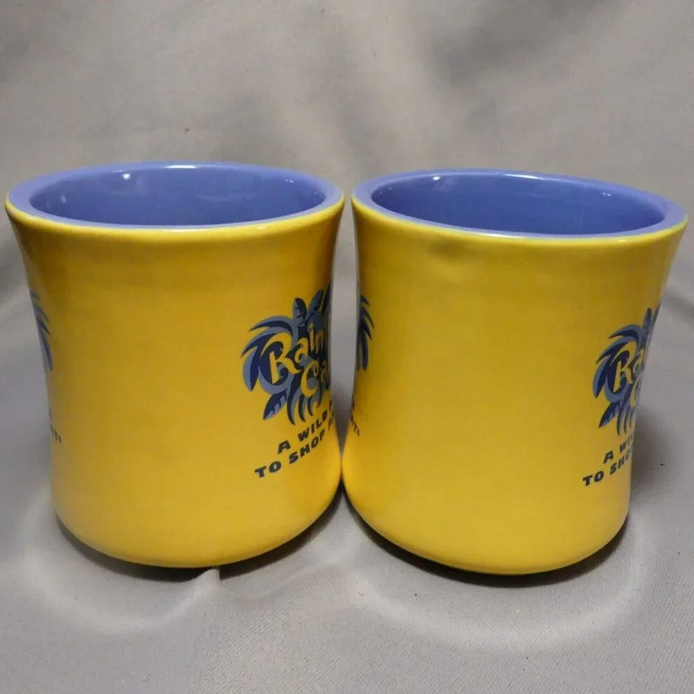 Rainforest Cafe A Wild Place to Shop and Eat Yellow and Blue 2 Coffee Mugs Heavy - Picture 7 of 12